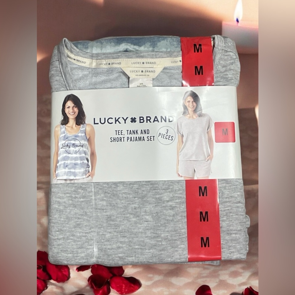 LUCKY BRAND 3 piece tee, tank and short pajama set NWT Size: Medium